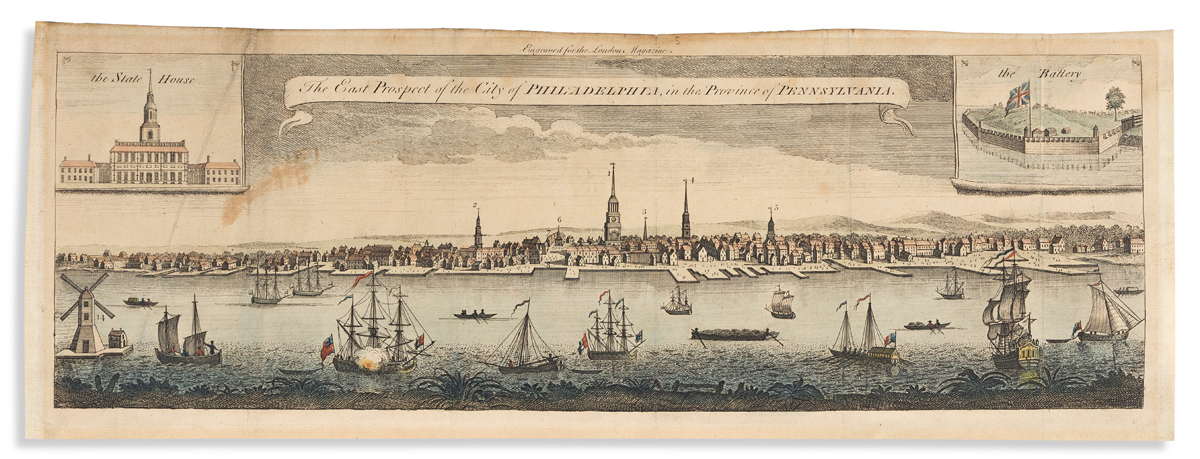 (COLONIAL ERA.) [After George Heap.] The East Prospect of the City of Philadelphia in the Province of Pennsylvania.